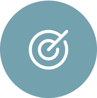 White radar or target icon on a blue circular background, symbolizing precision, focus, or tracking.