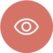White eye icon on a coral circular background, symbolizing visibility or viewing options.
